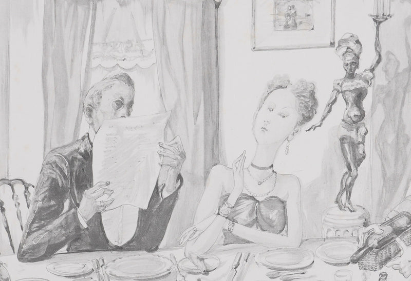 Léonard Tsuguharu FOUJITA : Le diner mondain (noir), Lithographie originale