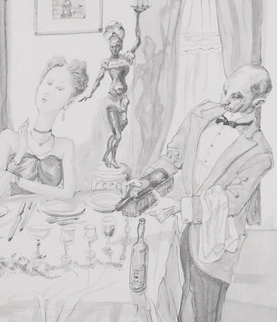Léonard Tsuguharu FOUJITA : Le diner mondain (noir), Lithographie originale