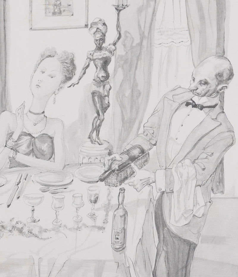 Léonard Tsuguharu FOUJITA : Le diner mondain (noir), Lithographie originale