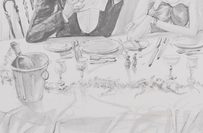 Léonard Tsuguharu FOUJITA : Le diner mondain (noir), Lithographie originale