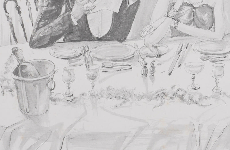 Léonard Tsuguharu FOUJITA : Le diner mondain (noir), Lithographie originale