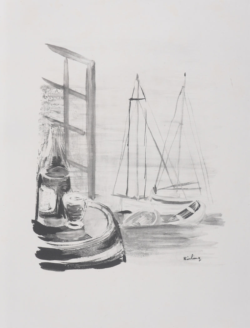 Moïse KISLING : Le port de Cannes (noir), Lithographie originale signée