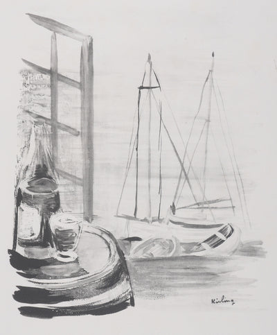 Moïse KISLING : Le port de Cannes (noir), Lithographie originale signée