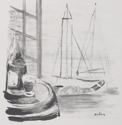 Moïse KISLING : Le port de Cannes (noir), Lithographie originale signée