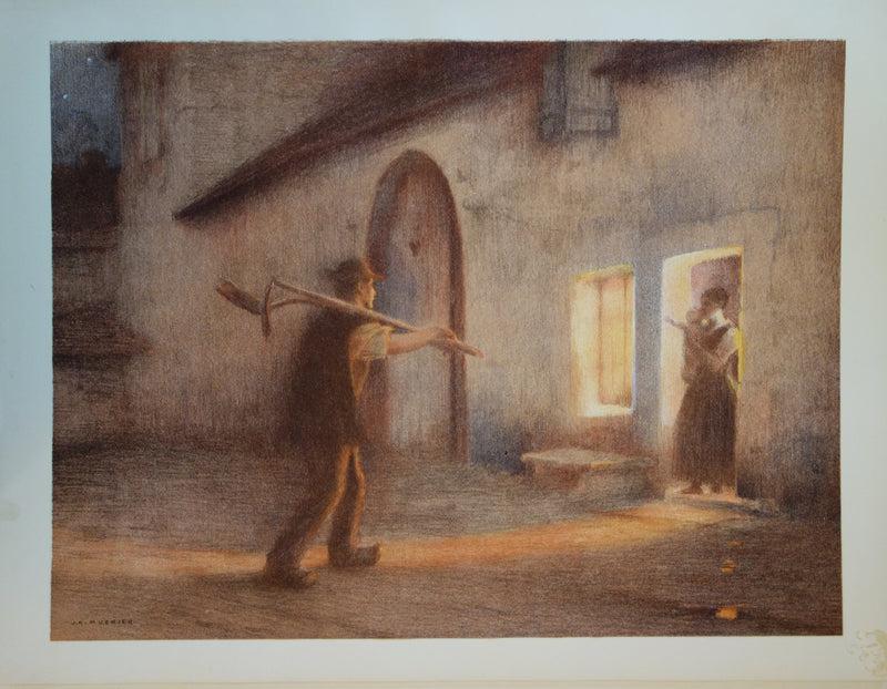 Jules Alexis MUENIER : Le retour des champs, Lithographie originale signée