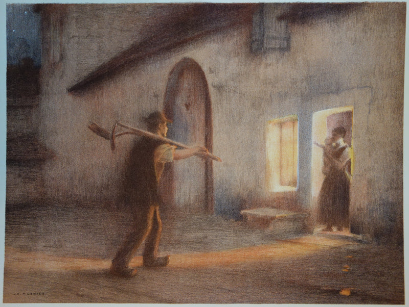 Jules Alexis MUENIER : Le retour des champs, Lithographie originale signée