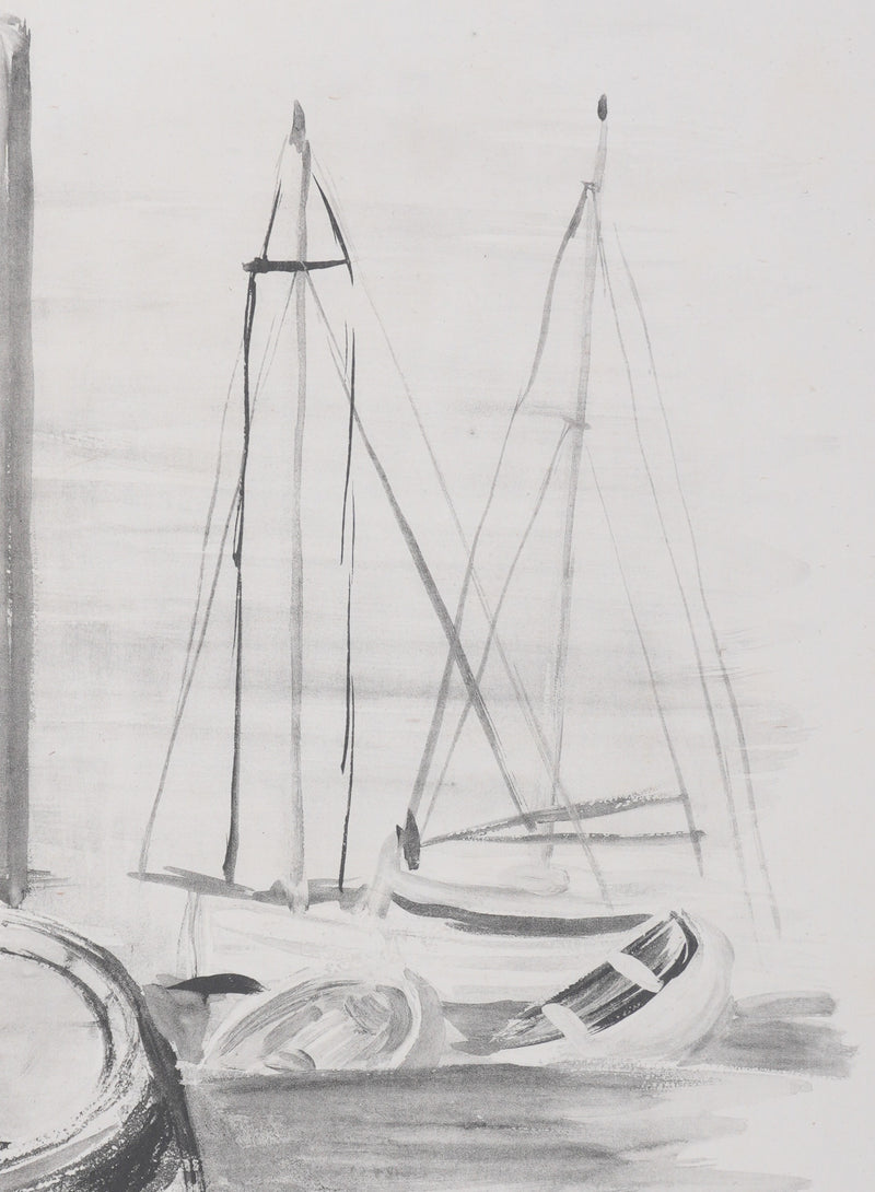 Moïse KISLING : Le port de Cannes (noir), Lithographie originale signée