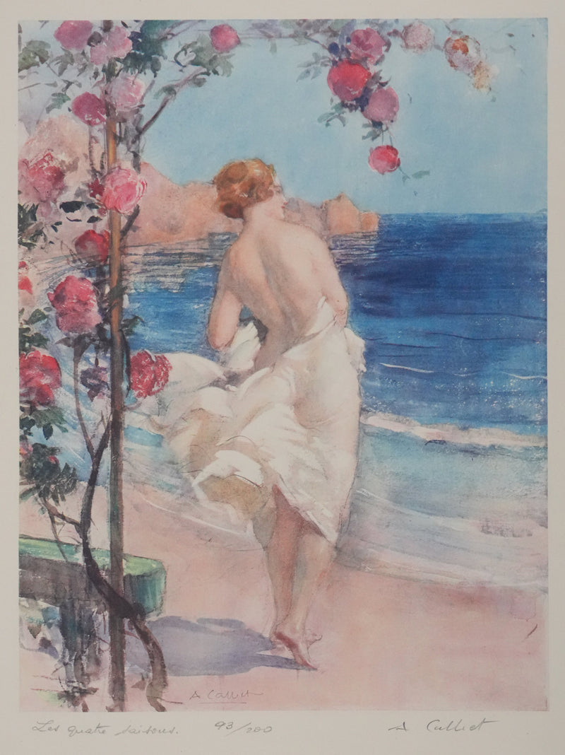 Antoine CALBET : Nue devant la mer, Lithographie originale signée
