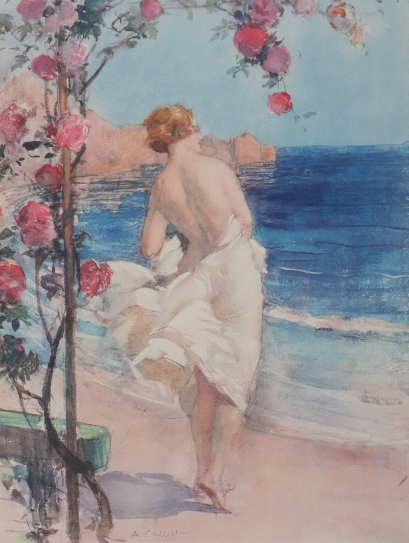 Antoine CALBET : Nue devant la mer, Lithographie originale signée