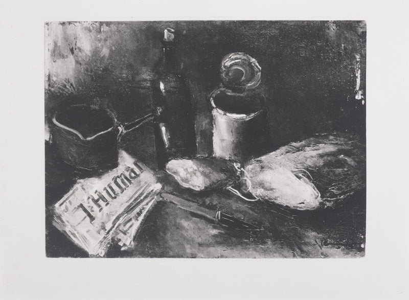 Maurice DE VLAMINCK : Nature morte au journal (noir), Gravure originale signée