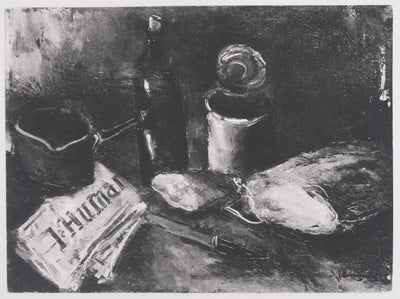 Maurice DE VLAMINCK : Nature morte au journal (noir), Gravure originale signée