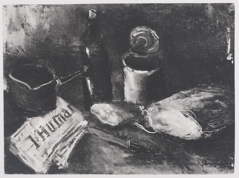 Maurice DE VLAMINCK : Nature morte au journal (noir), Gravure originale signée