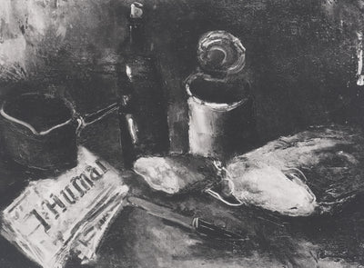 Maurice DE VLAMINCK : Nature morte au journal (noir), Gravure originale signée
