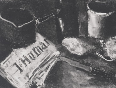 Maurice DE VLAMINCK : Nature morte au journal (noir), Gravure originale signée