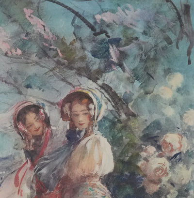 Antoine CALBET : Deux femmes en bords de mer, Lithographie originale signée