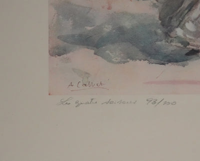 Antoine CALBET : Deux femmes en bords de mer, Lithographie originale signée