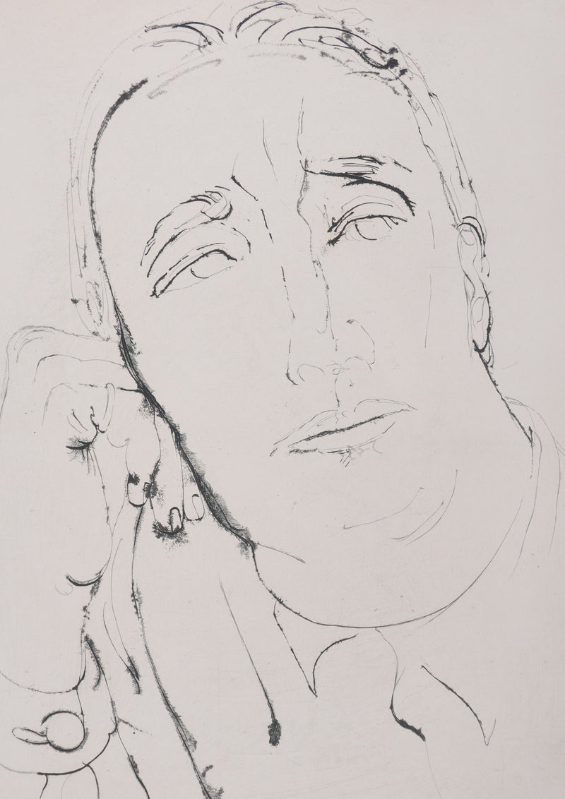 Henry de WAROQUIER : Visage à la main, Gravure originale signée
