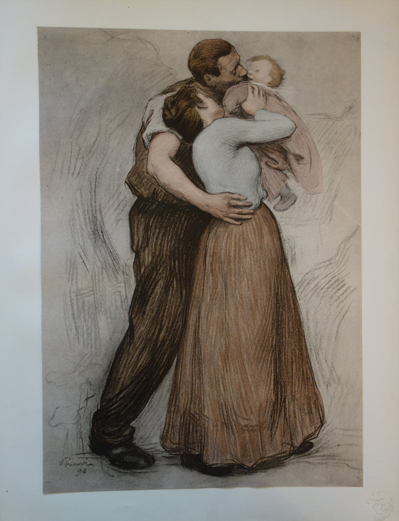 Victor PROUVE : Les joies de la famille, le baiser, Lithographie originale signée