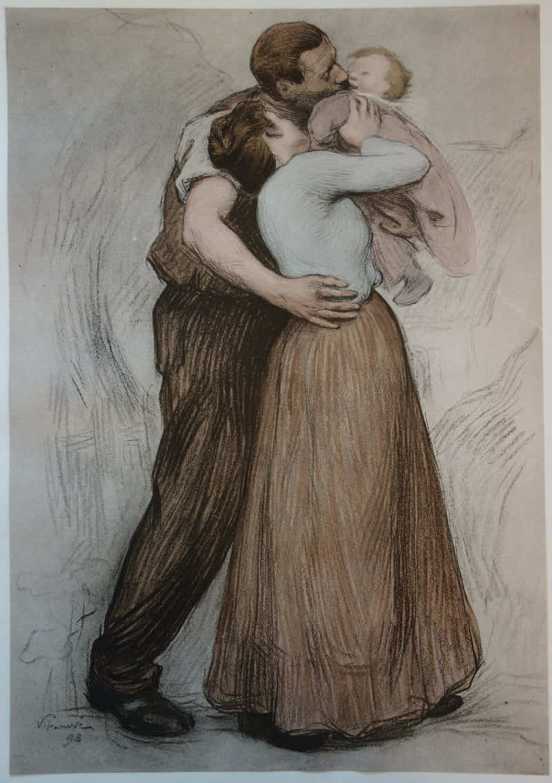 Victor PROUVE : Les joies de la famille, le baiser, Lithographie originale signée