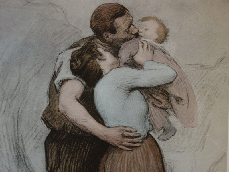 Victor PROUVE : Les joies de la famille, le baiser, Lithographie originale signée