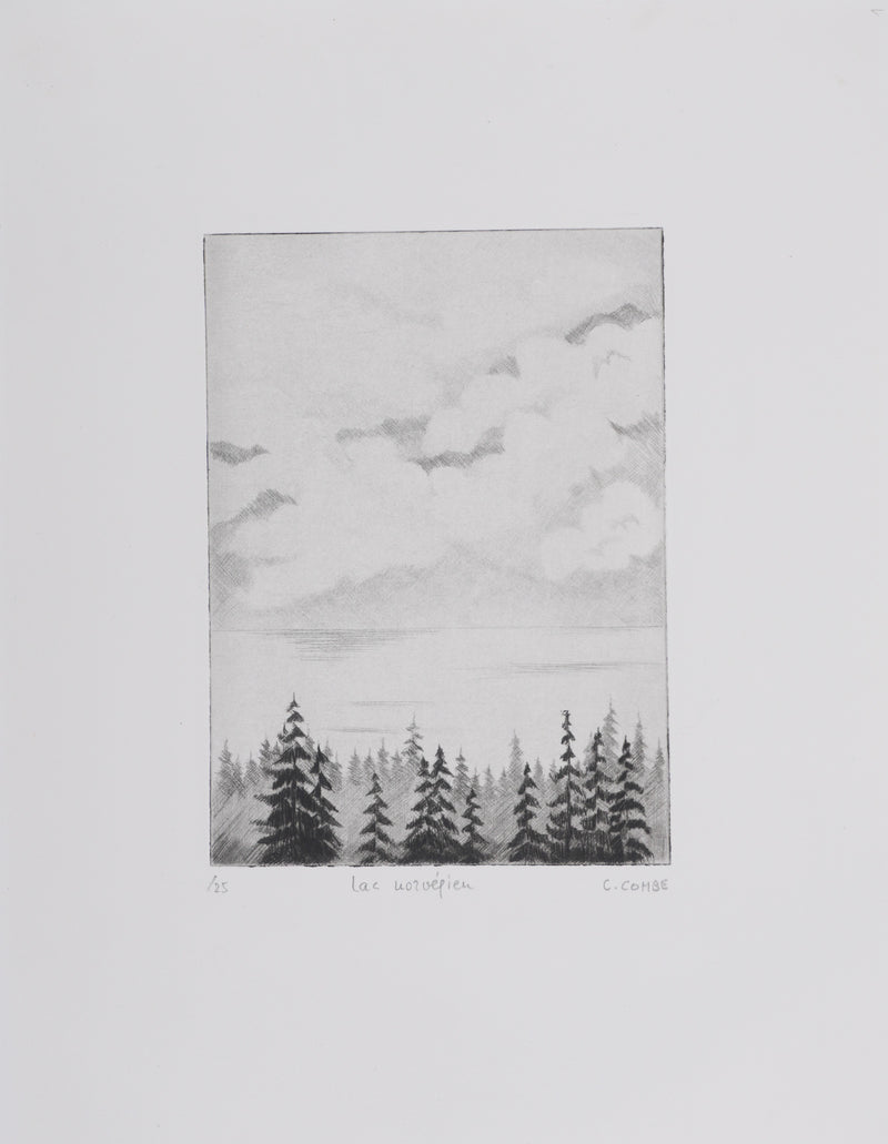 Camille COMBE : Lac norvégien, Gravure originale signée