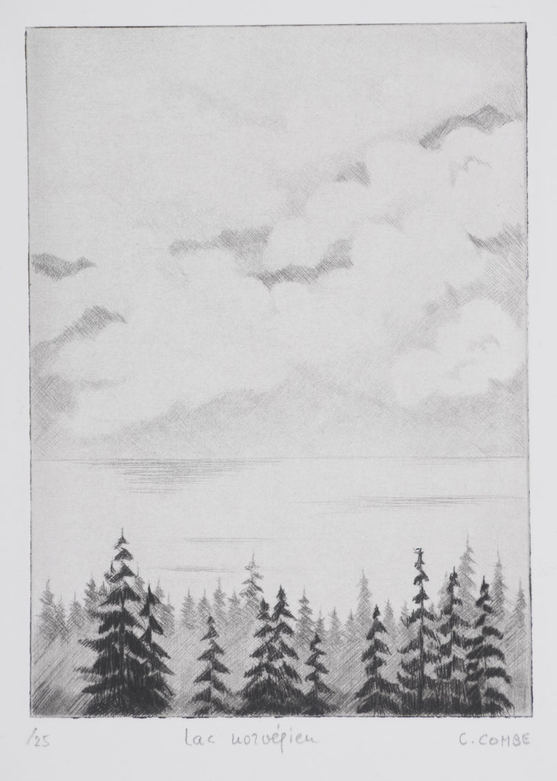 Camille COMBE : Lac norvégien, Gravure originale signée