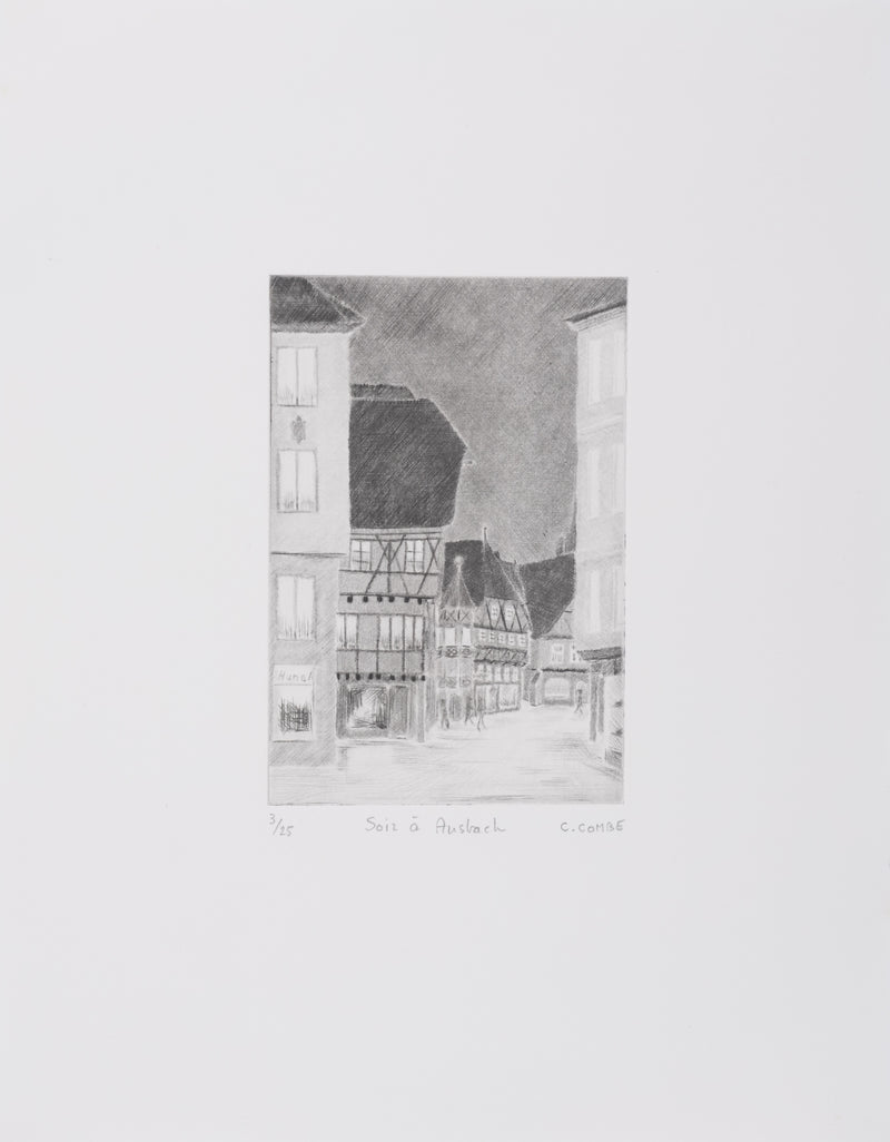 Camille COMBE : Soir à  Ausbach, Gravure originale signée