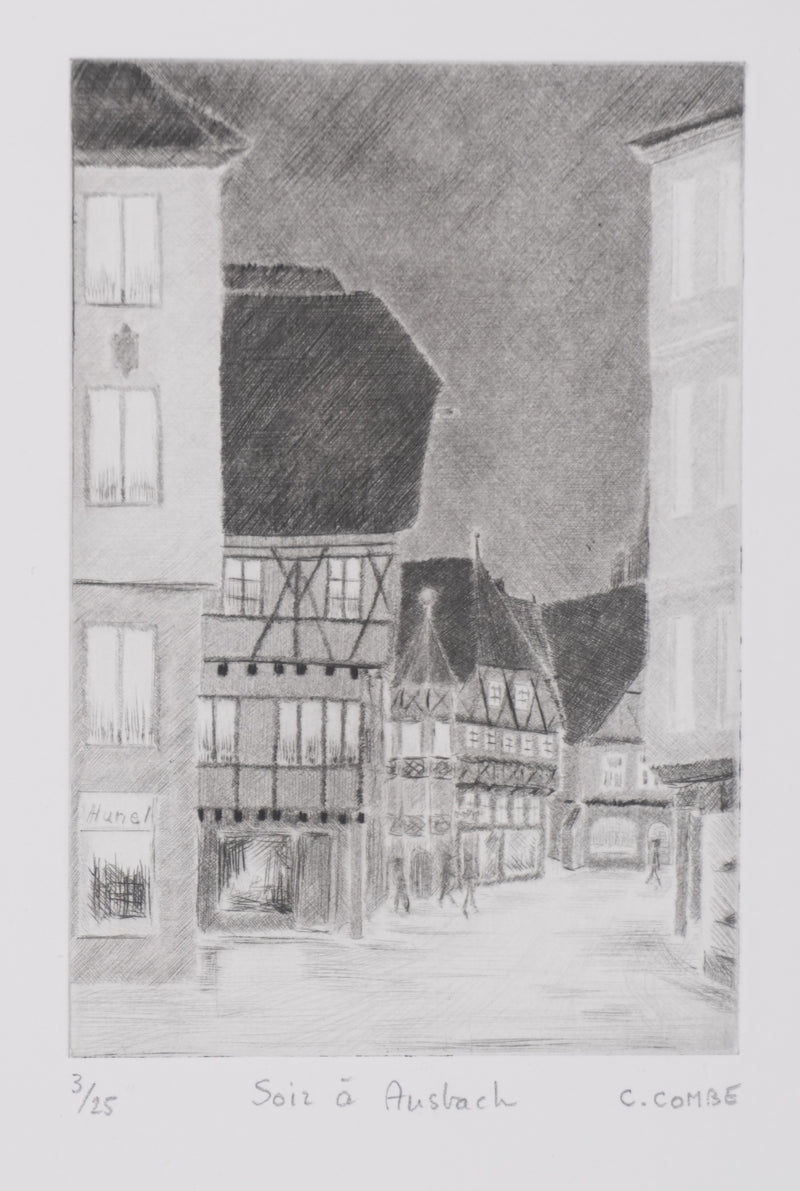 Camille COMBE : Soir à  Ausbach, Gravure originale signée