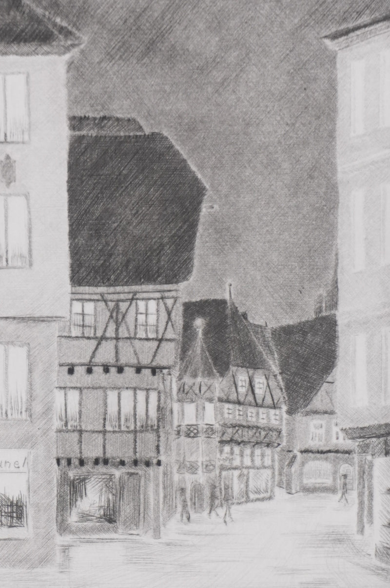Camille COMBE : Soir à  Ausbach, Gravure originale signée