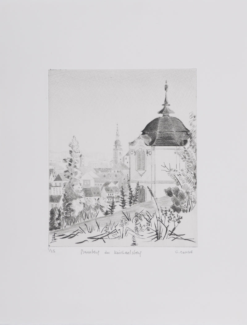 Camille COMBE : Bamberg du Michaelsberg, Gravure originale signée