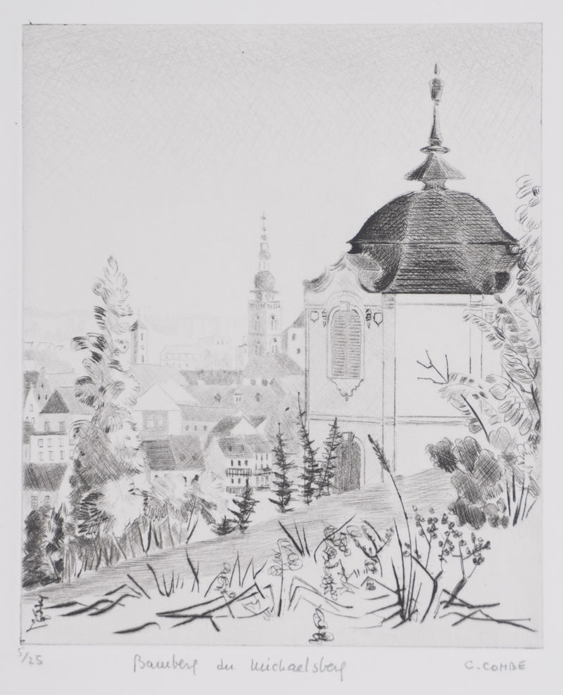 Camille COMBE : Bamberg du Michaelsberg, Gravure originale signée