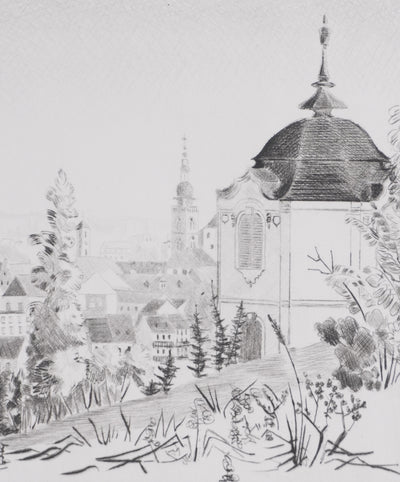 Camille COMBE : Bamberg du Michaelsberg, Gravure originale signée