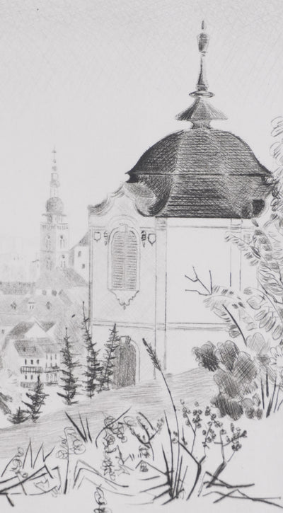 Camille COMBE : Bamberg du Michaelsberg, Gravure originale signée