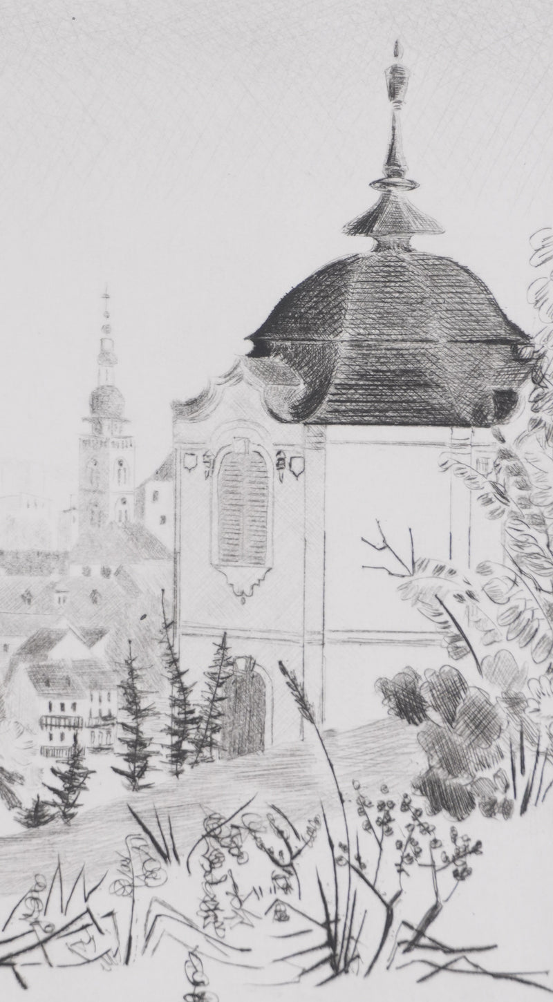 Camille COMBE : Bamberg du Michaelsberg, Gravure originale signée