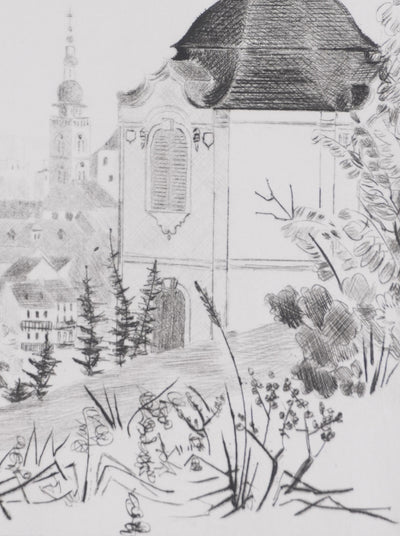 Camille COMBE : Bamberg du Michaelsberg, Gravure originale signée