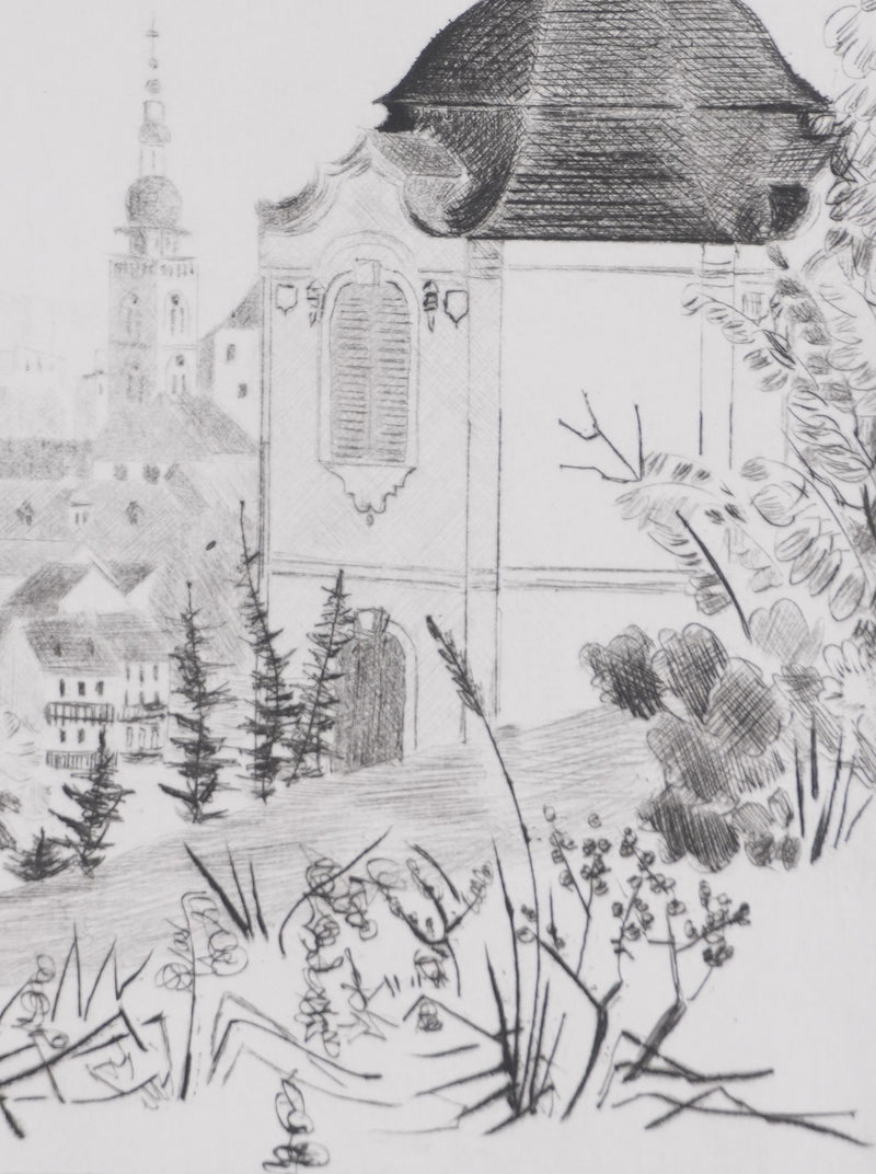 Camille COMBE : Bamberg du Michaelsberg, Gravure originale signée