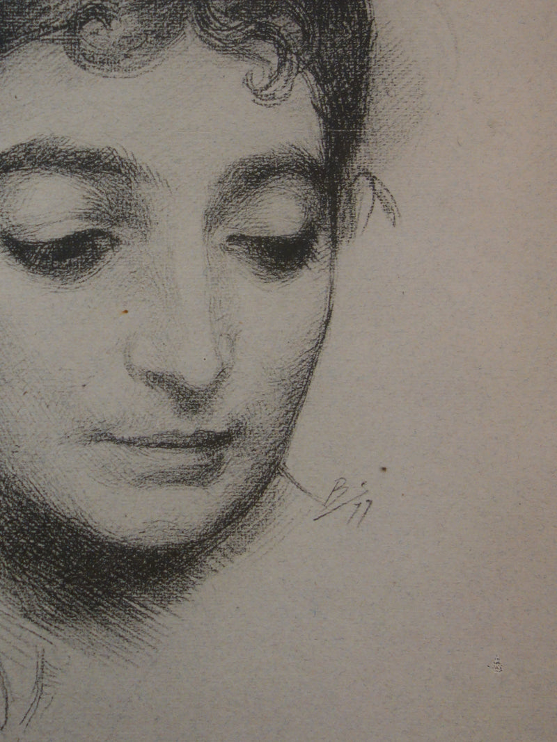 Félix BRACQUEMOND : Les amours de Marie, Lithographie originale signée