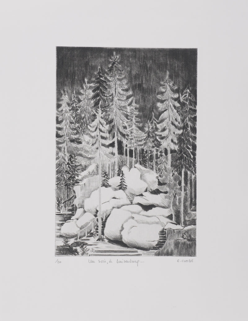 Camille COMBE : Un soir à Luisenberg, Gravure originale signée