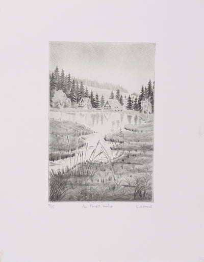 Camille COMBE : En forêt noire, Gravure originale signée
