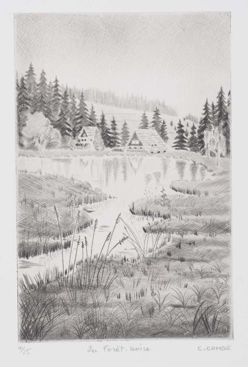Camille COMBE : En forêt noire, Gravure originale signée