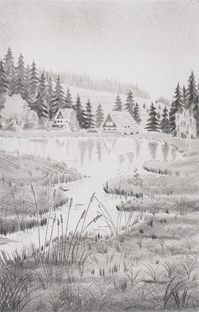 Camille COMBE : En forêt noire, Gravure originale signée
