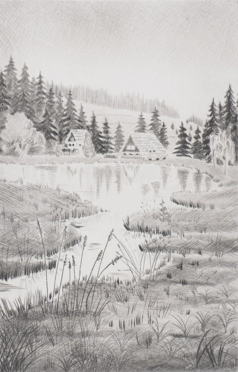 Camille COMBE : En forêt noire, Gravure originale signée