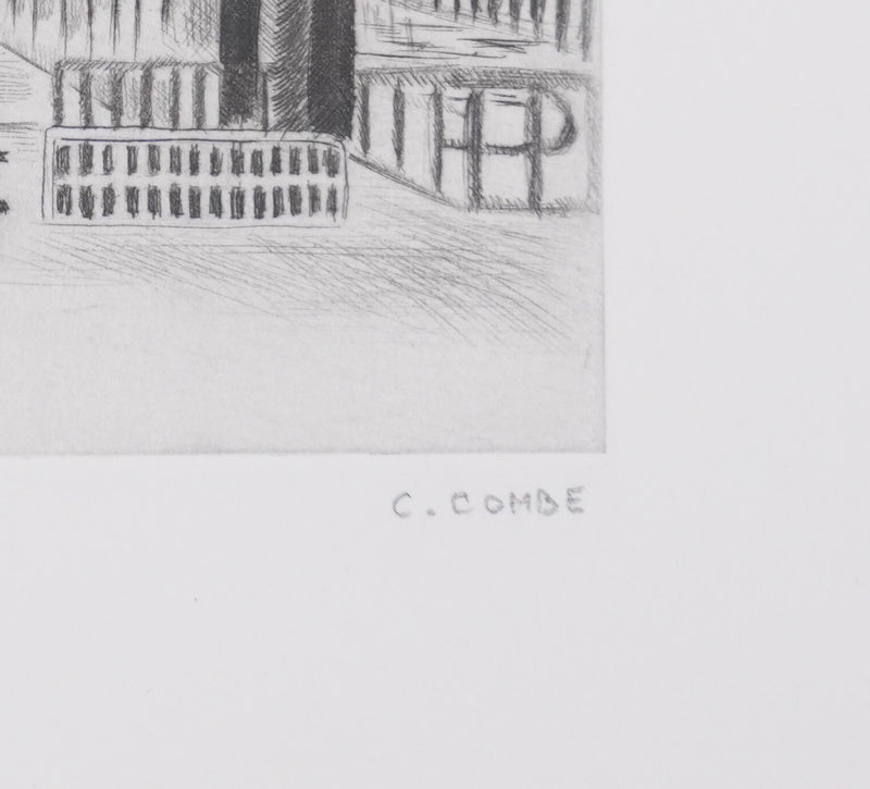 Camille COMBE : Dans le port de Hambourg, Gravure originale signée