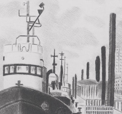 Camille COMBE : Dans le port de Hambourg, Gravure originale signée