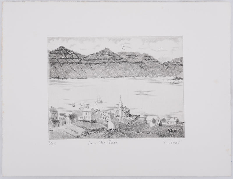 Camille COMBE : Aux îles Feroe, Gravure originale signée
