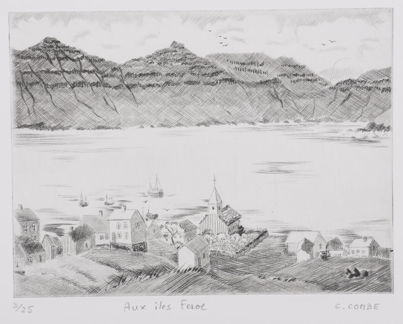 Camille COMBE : Aux îles Feroe, Gravure originale signée