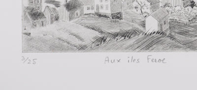Camille COMBE : Aux îles Feroe, Gravure originale signée