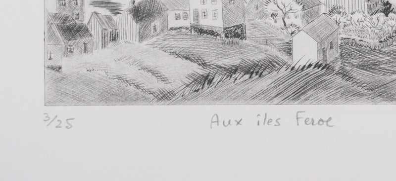 Camille COMBE : Aux îles Feroe, Gravure originale signée