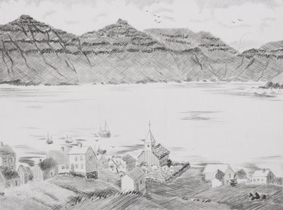 Camille COMBE : Aux îles Feroe, Gravure originale signée