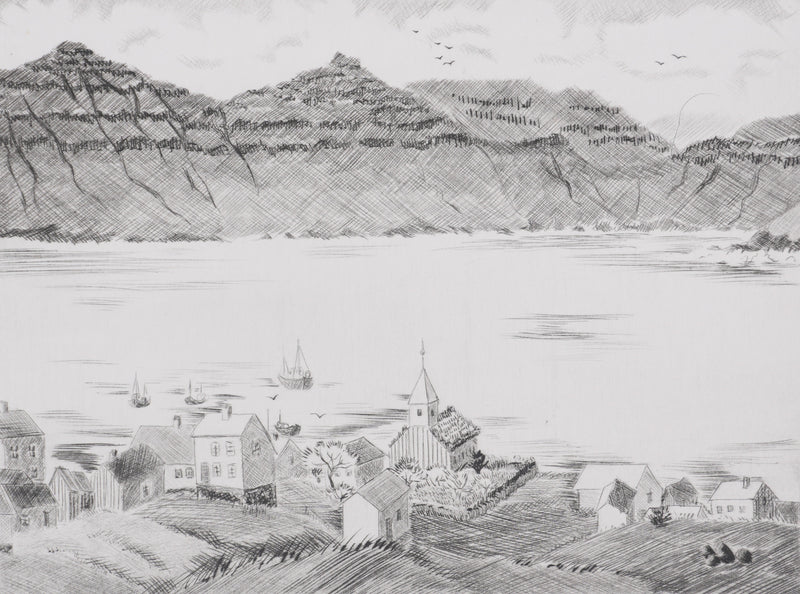 Camille COMBE : Aux îles Feroe, Gravure originale signée